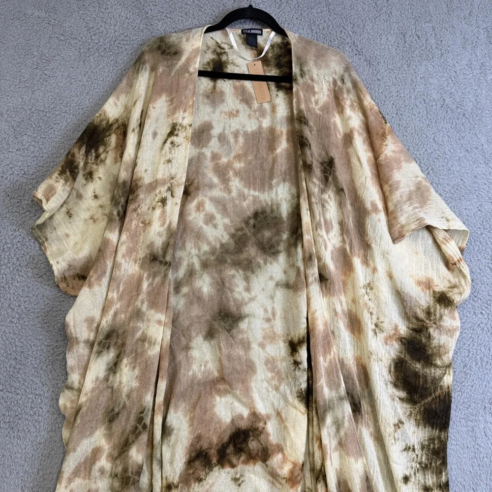 Steve Madden Kimono Cardigan Womens‎ One Size Neutral Tie Dye Boho Ruana Wrap